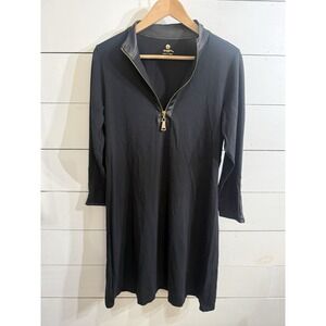 Spartina 449 Nora Half-Zip Dress Black M Gold Zipper Vegan Leather Stretch Knit